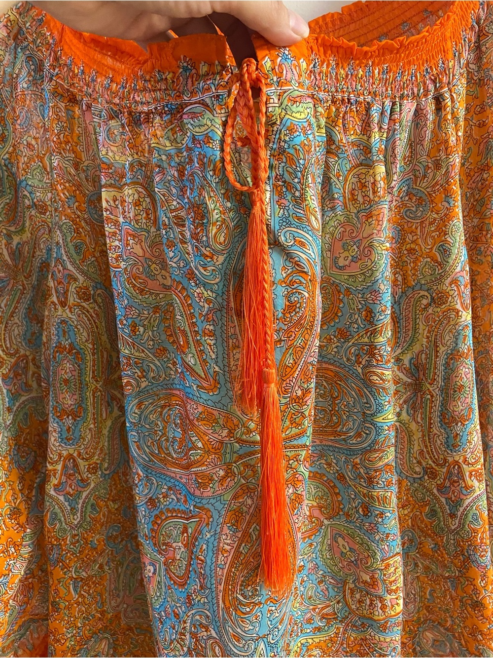 Sundance Orange Paisley Peasant Tunic Silk Large - Picture 5 of 7